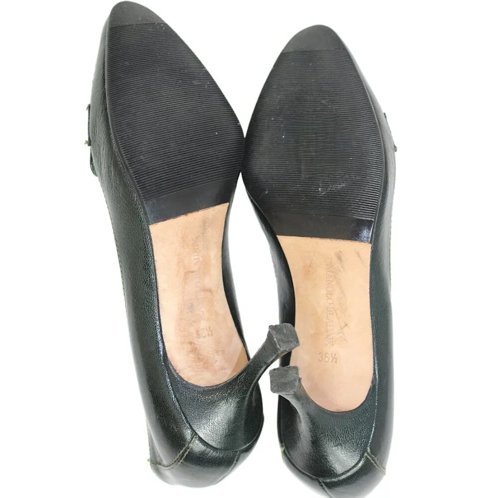 Manolo Blahnik Black Leather Preppy Loafer Pumps, Size 36.5 (US 6.5)